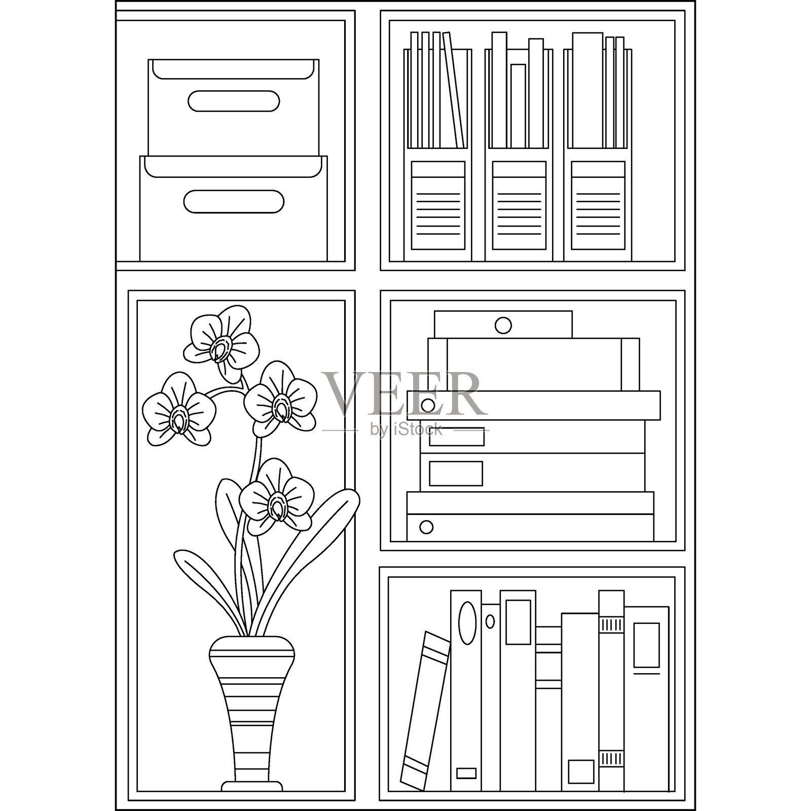 文件书架极简风格涂色书页插画图片素材