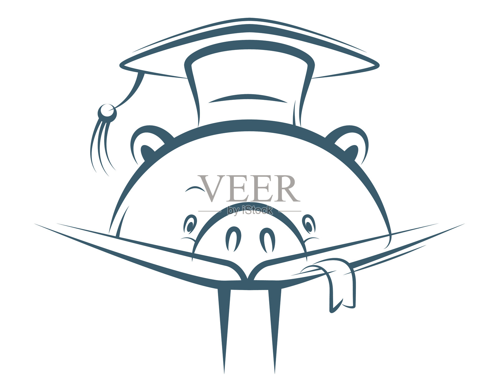 毕业的小猪在阅读书籍插画图片素材