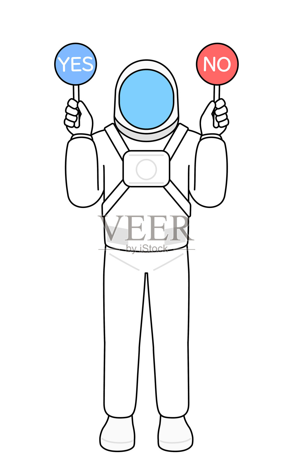 宇航员手持指示正确和错误答案的标语牌插画图片素材