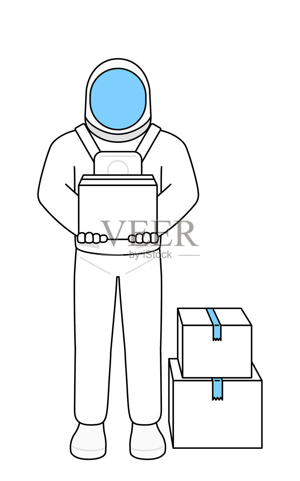 宇航员搬运纸箱插画图片素材