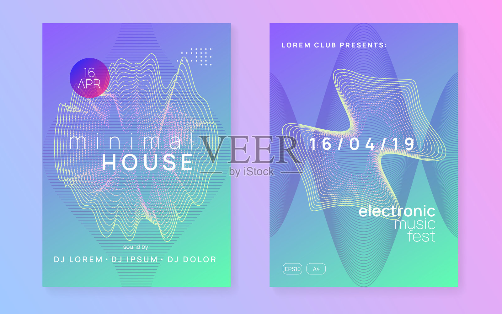 声音套件。紫色DJ背景。电子舞曲图形。绿色派对活动。迷幻向量。节日杂志。声波音频邀请。蓝色声音套件。插画图片素材