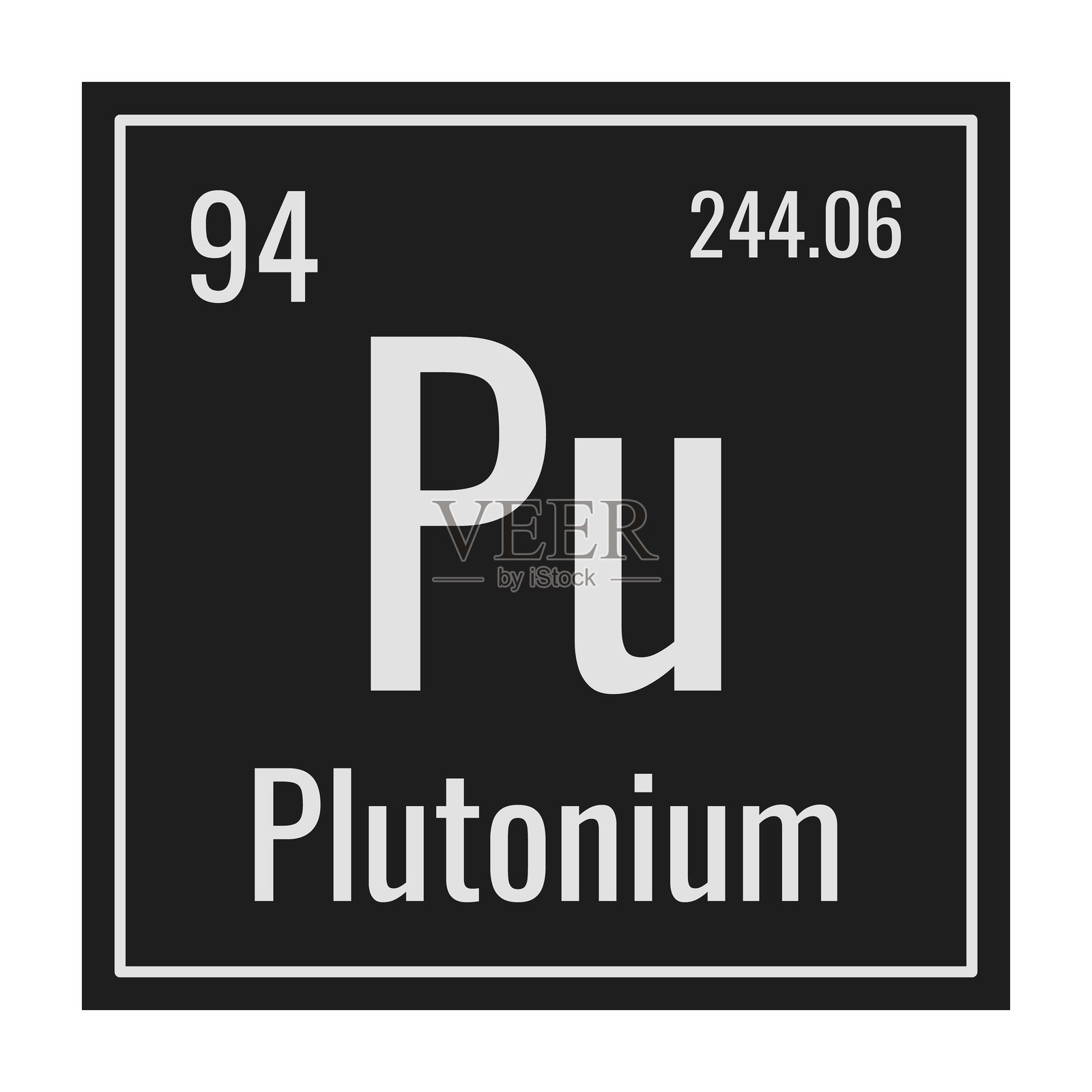 钚的符号。元素周期表中的化学元素。白色背景上的矢量插图。玻璃标志。插画图片素材