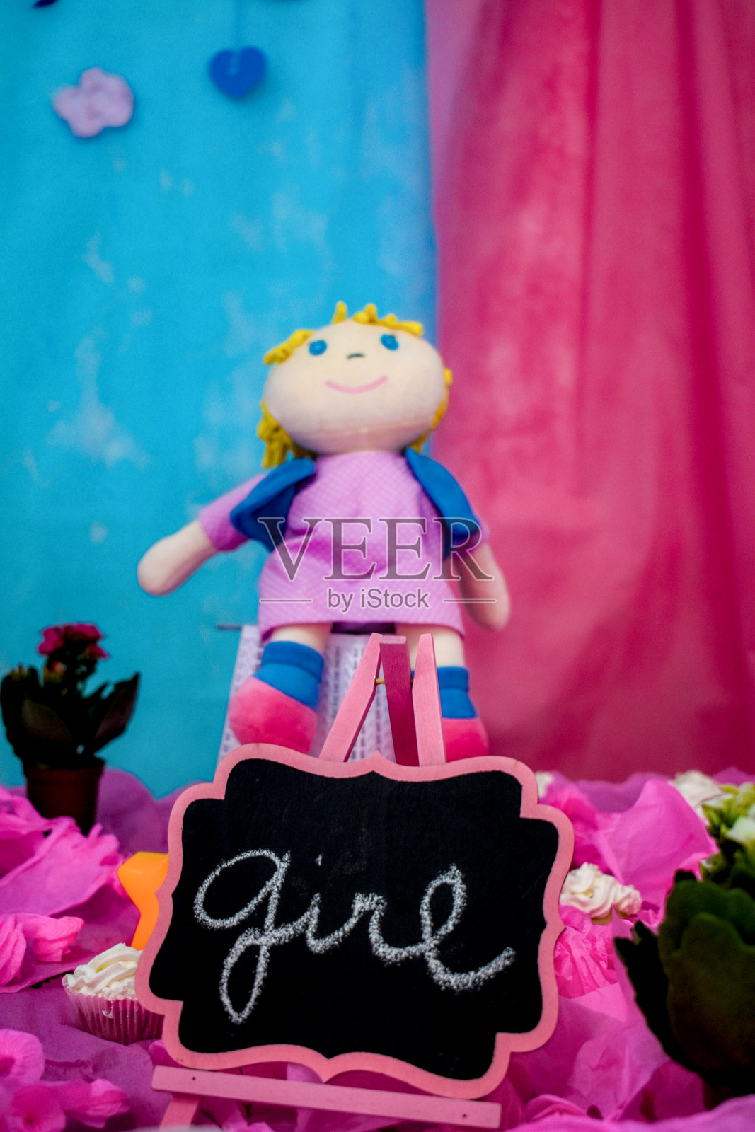 性别揭晓派对装饰：女孩，粉色照片摄影图片