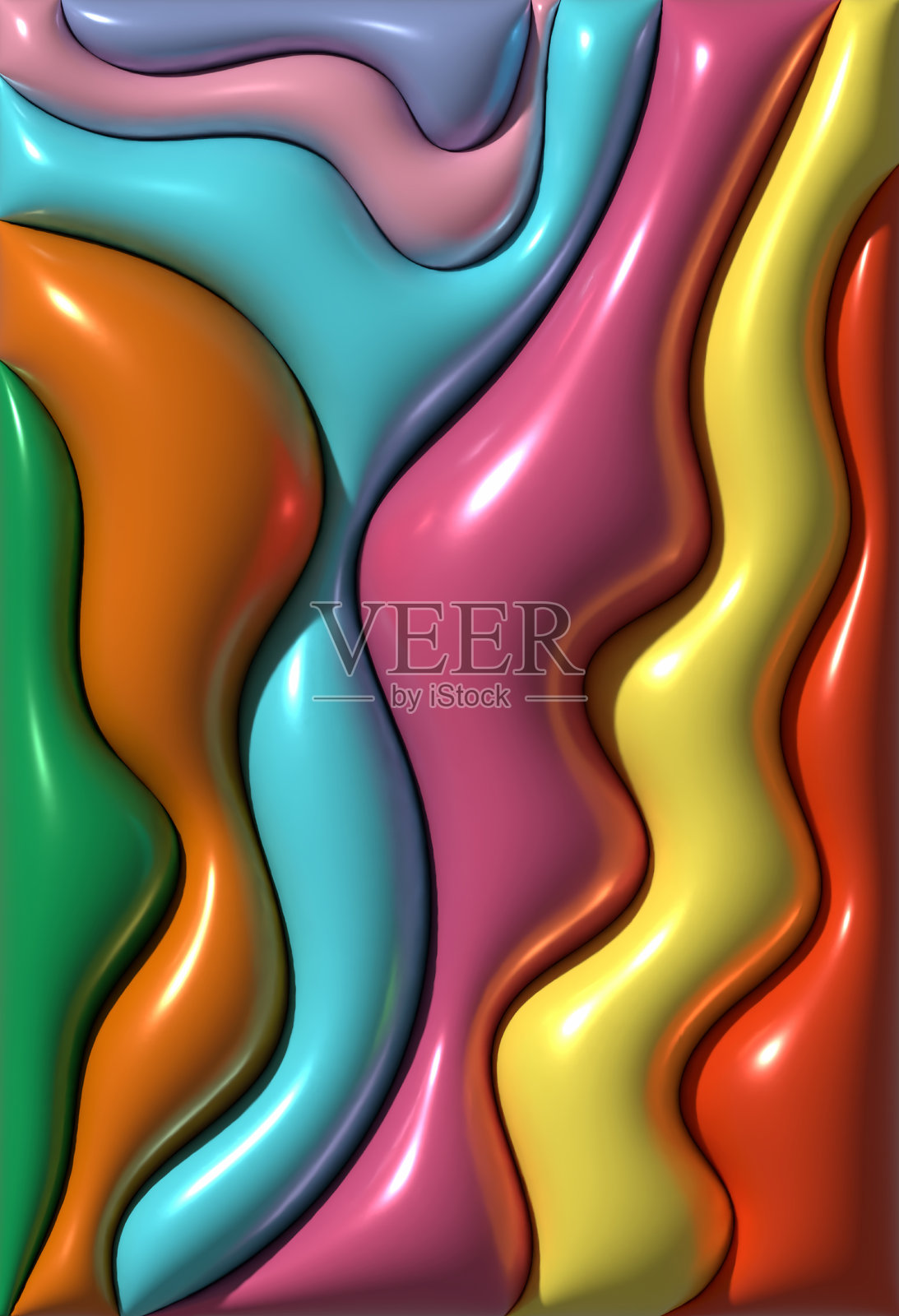 具有光滑波浪线条的抽象图像，带有光泽效果，具有立体感和彩虹色彩，3D渲染插图照片摄影图片