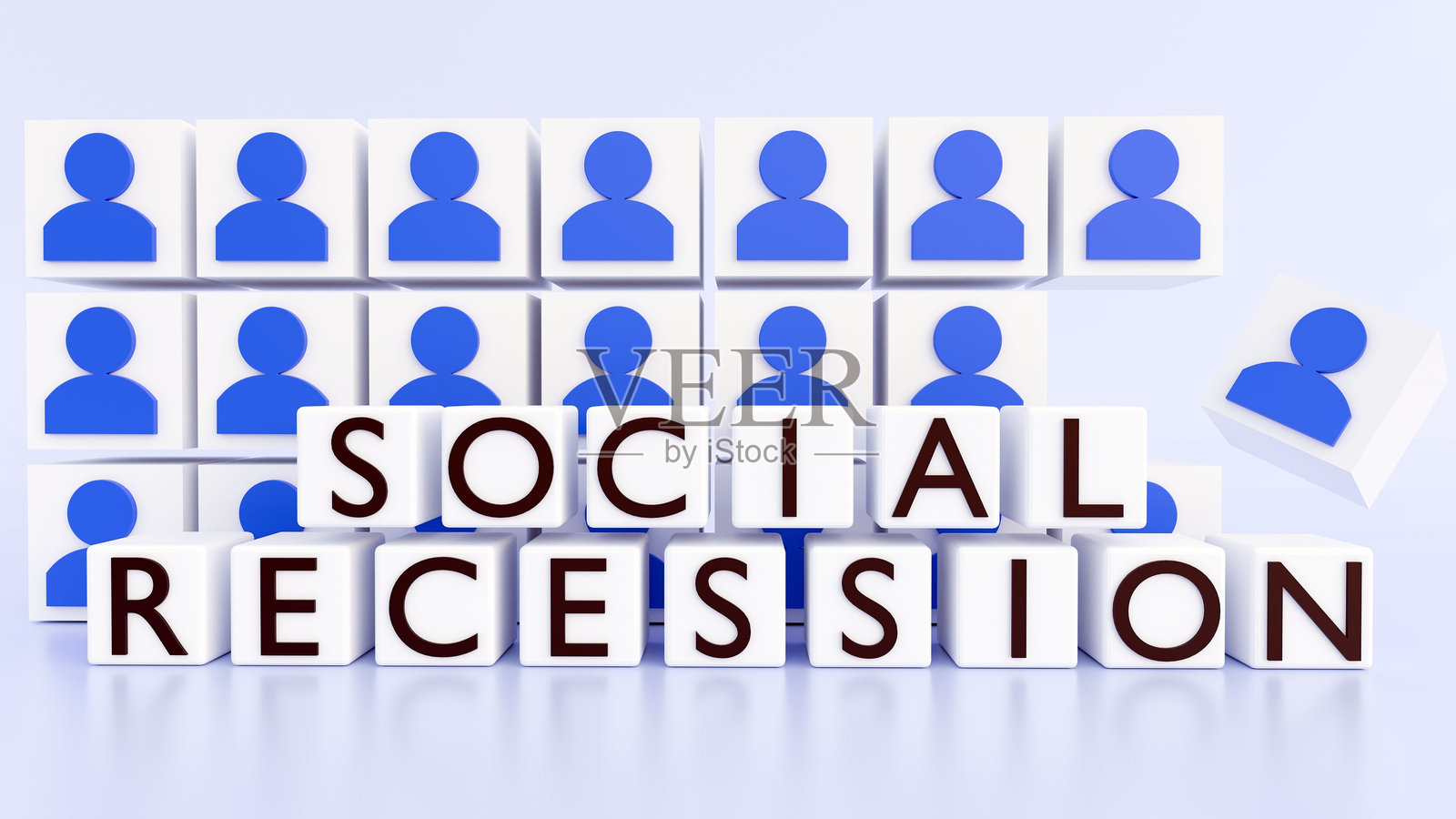 用分散的人形结构拼出的单词“SOCIAL RECESSION”照片摄影图片