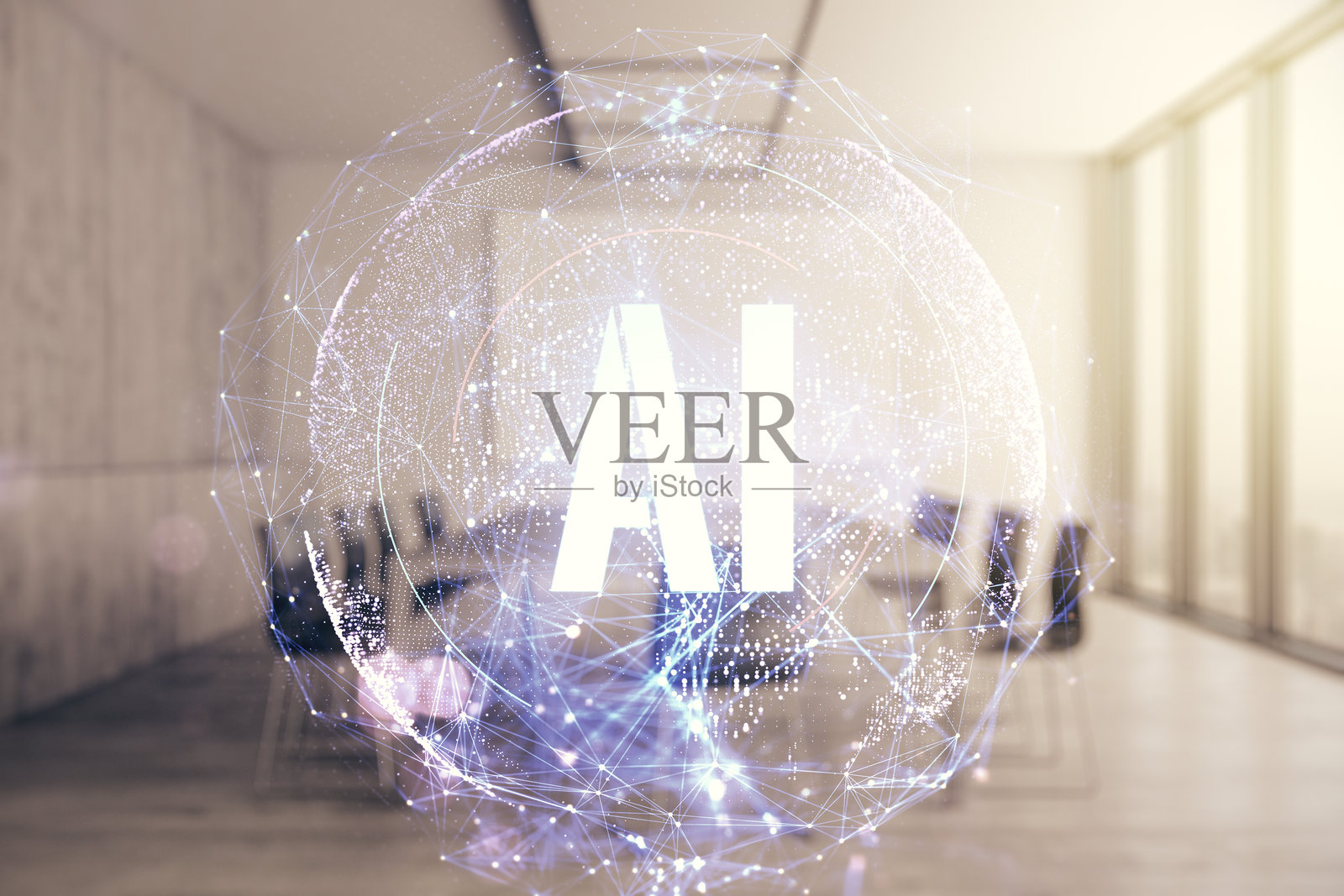 现代共享办公空间的人工智能符号全息图照片摄影图片