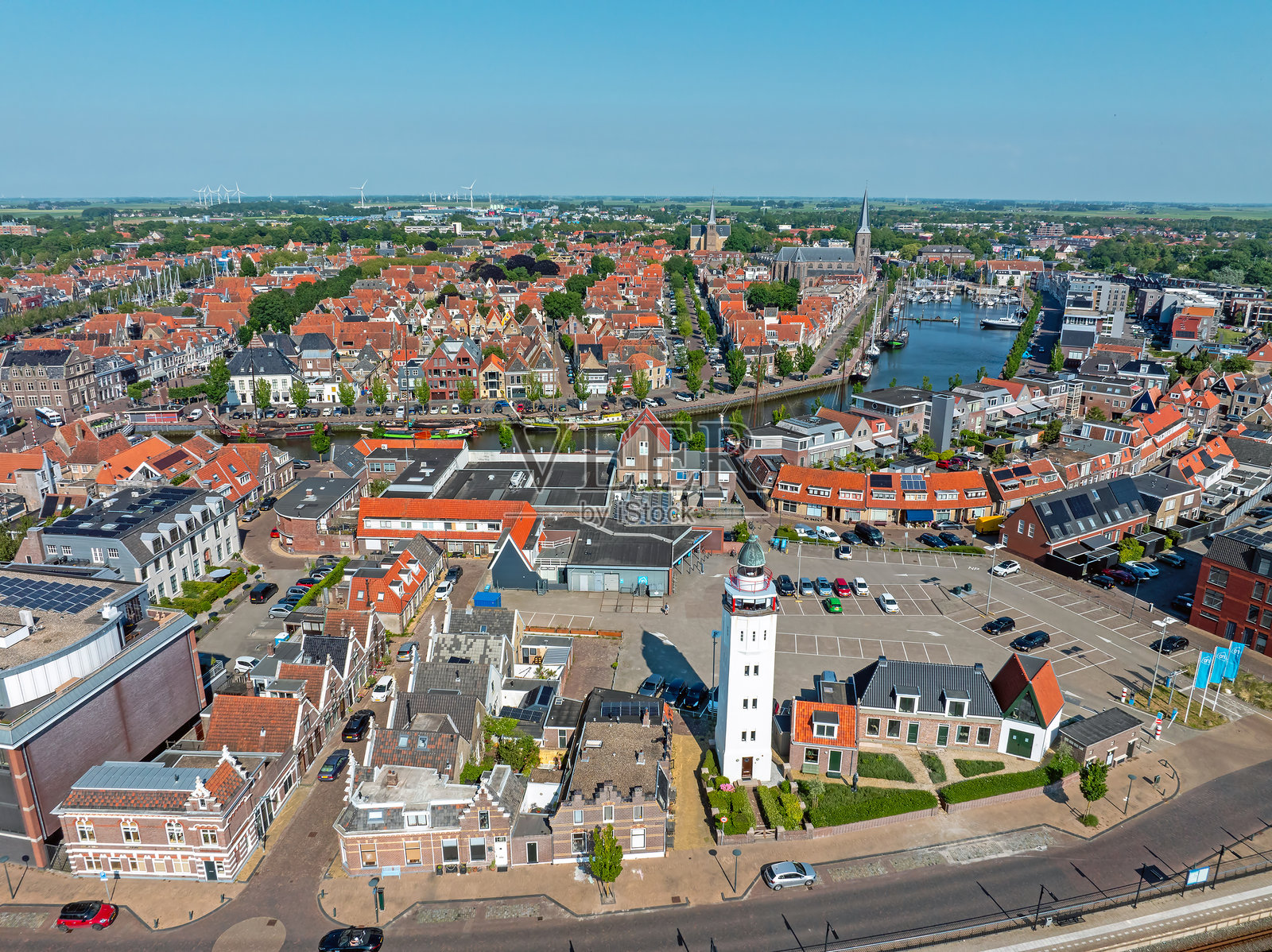 荷兰历史名镇哈林根的航拍图照片摄影图片