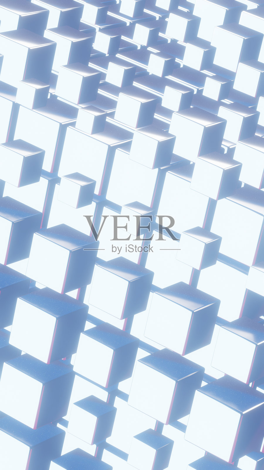 通过风格化的几何形状描绘的简化区块链，提供了对去中心化技术的现代和抽象表现。照片摄影图片