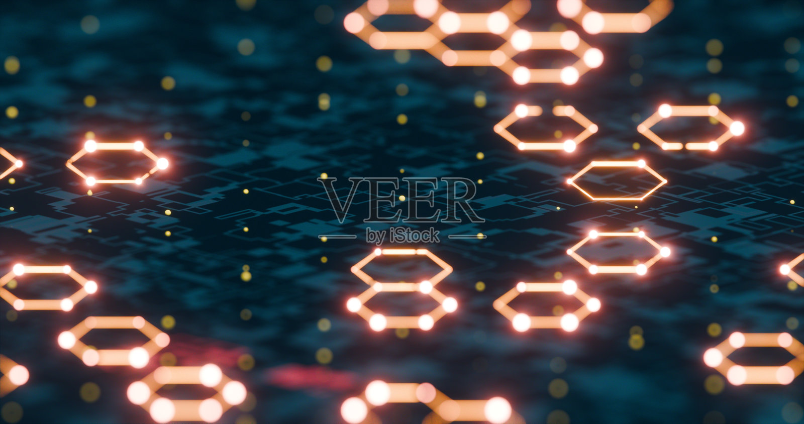 未来感的六边形网络，带有发光节点和数字背景照片摄影图片