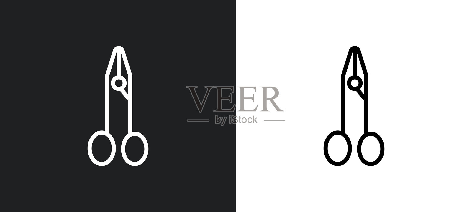 白色和黑色美甲剪刀轮廓图标。来自美甲系列的扁平矢量图标，适用于网页、移动应用和UI插画图片素材