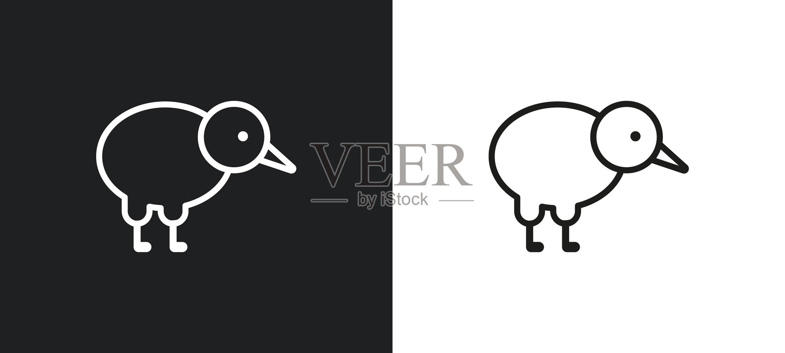 白色和黑色的奇异鸟轮廓图标。来自动物系列的奇异鸟平面矢量图标，适用于网页、移动应用和用户界面。插画图片素材