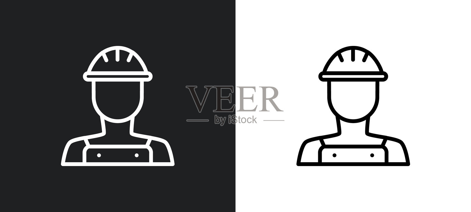 白色和黑色的机械师工作轮廓图标。来自建筑和工具集合的机械师工作扁平矢量图标，适用于网页、移动应用和用户界面。插画图片素材