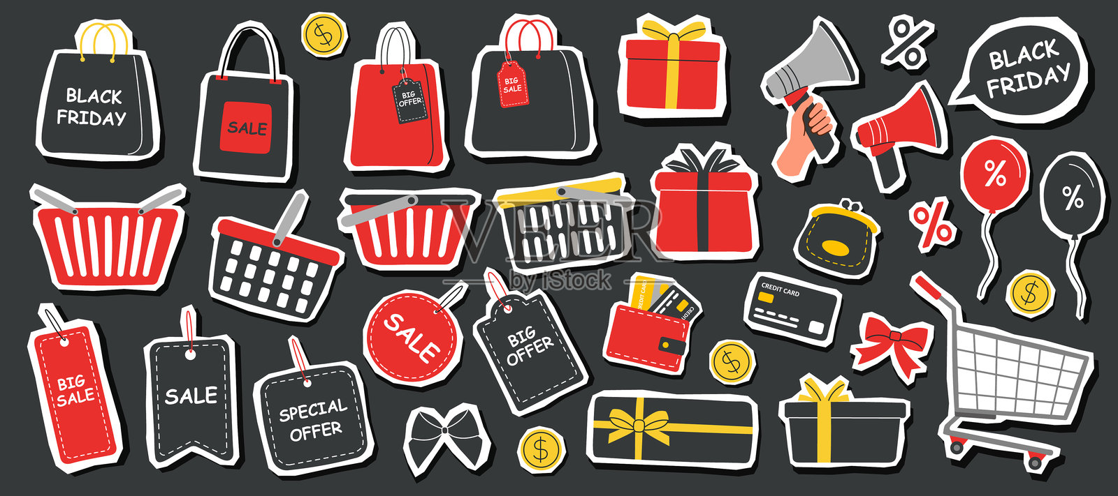 黑色星期五套装5贴纸插画图片素材