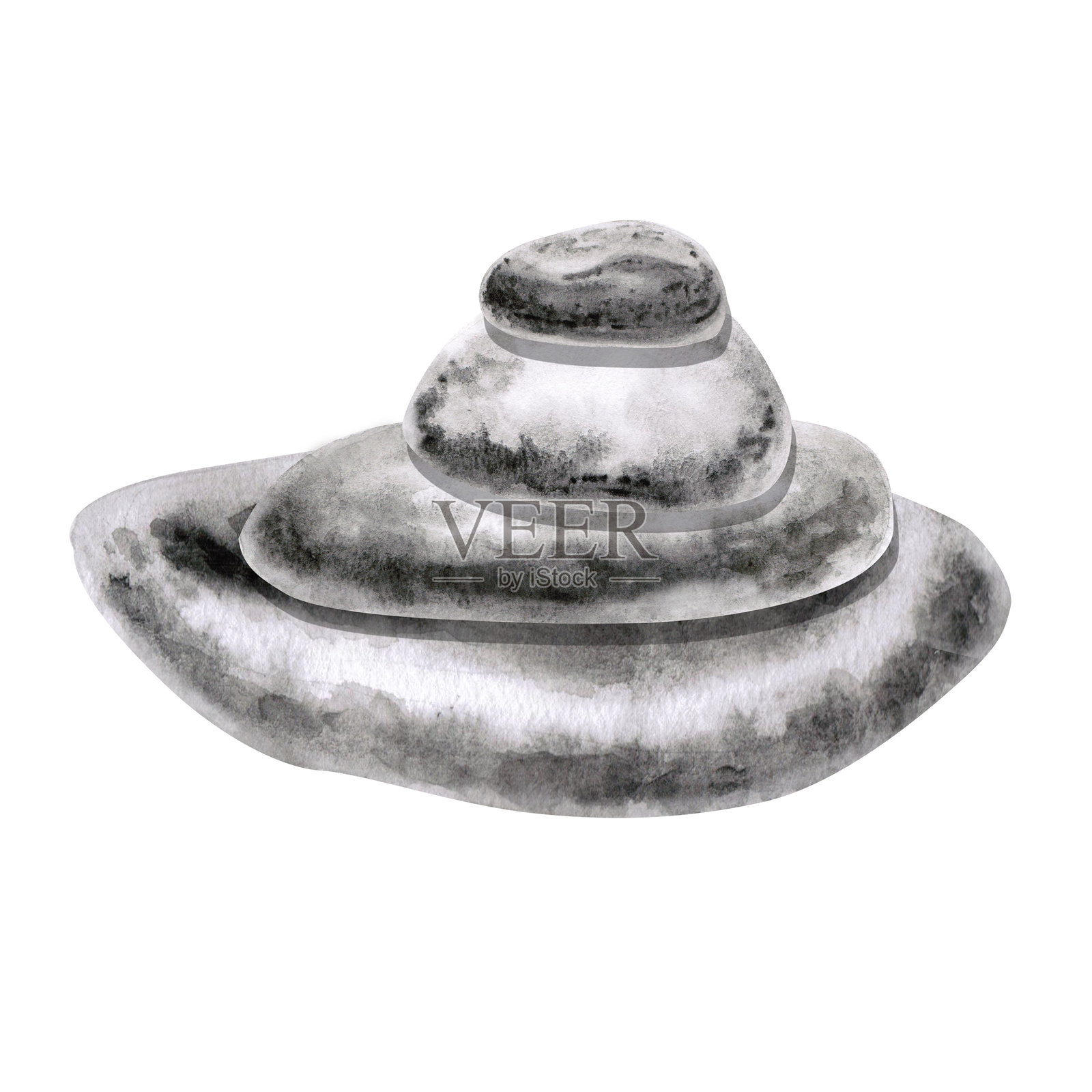 不同大小的圆形海石相互叠放。用于包装印刷的孤立水彩插图，适合海洋主题的附加元素。插画图片素材