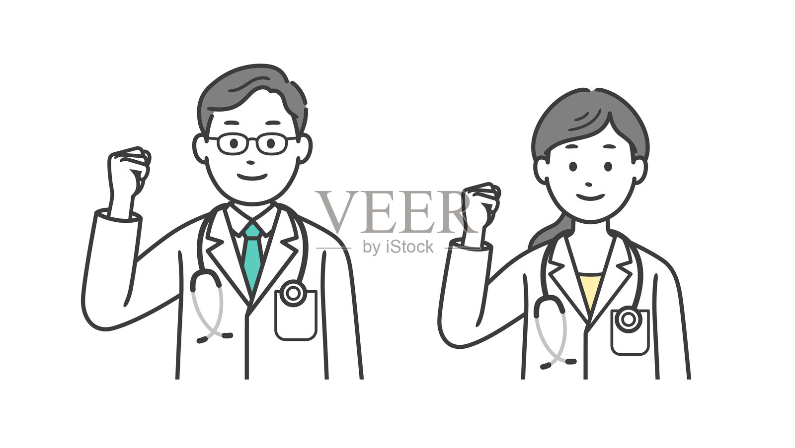 男医生女医生击拳庆祝上半身插画插画图片素材