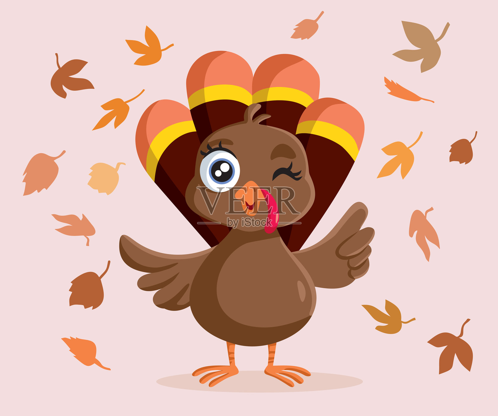 可爱的宝宝火鸡做出OK手势的矢量卡通插图插画图片素材