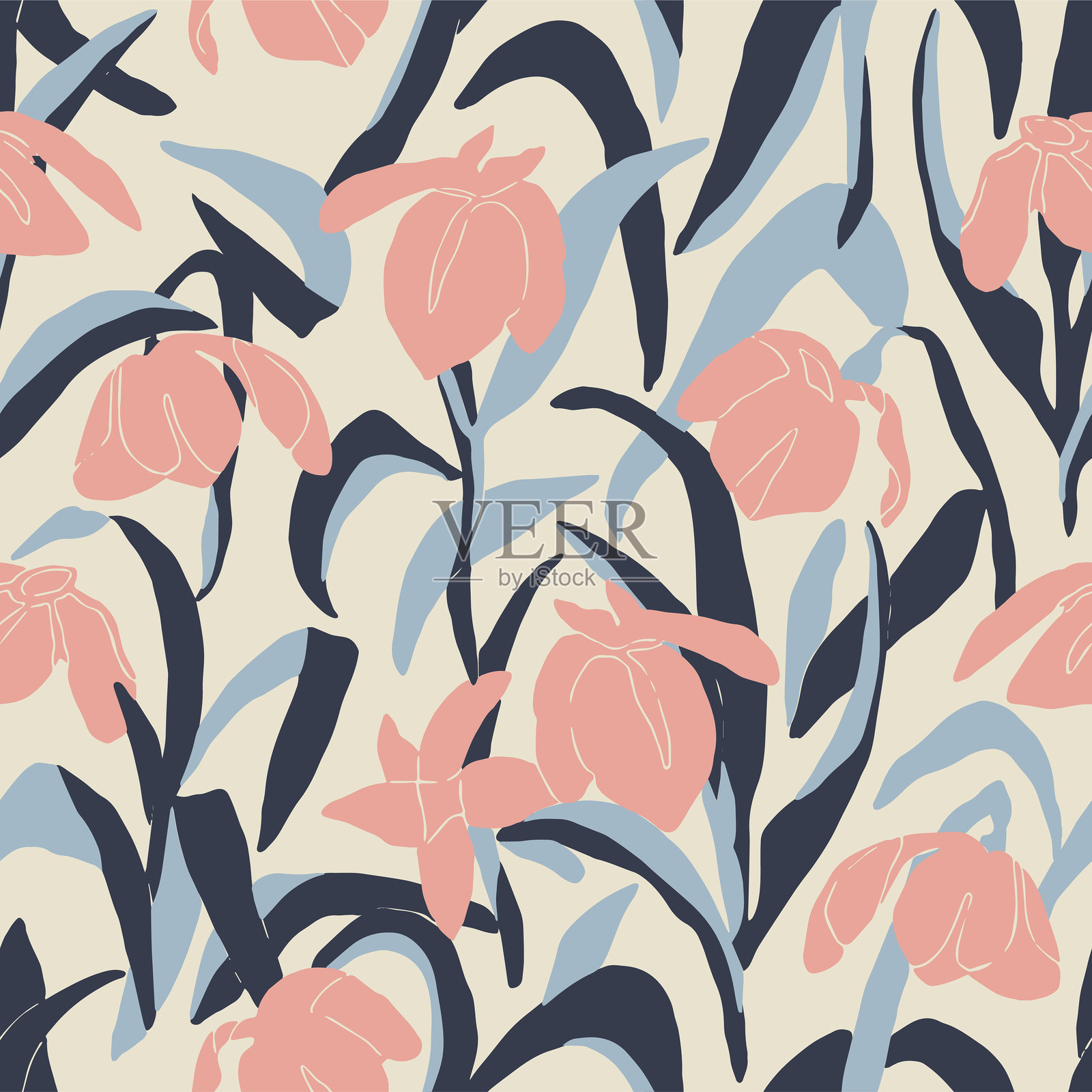 现代花卉插图的无缝重复图案数字艺术作品插画图片素材