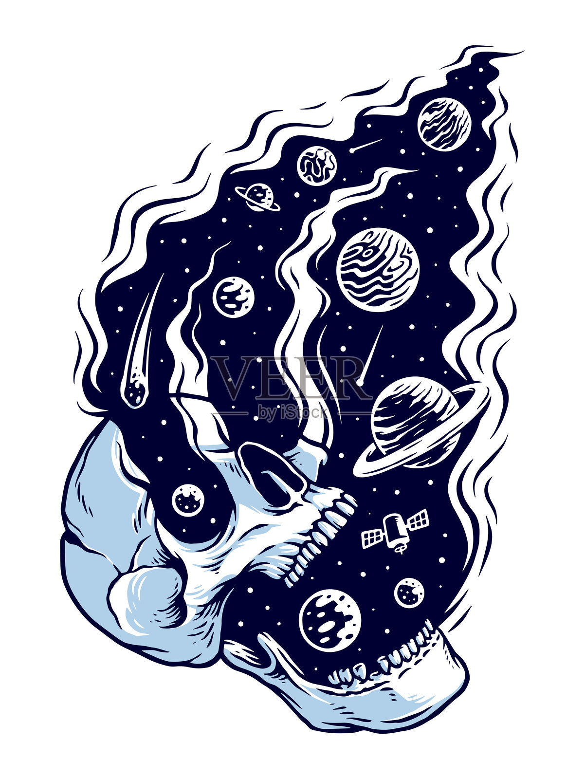 手绘宇宙与骷髅矢量插图插画图片素材