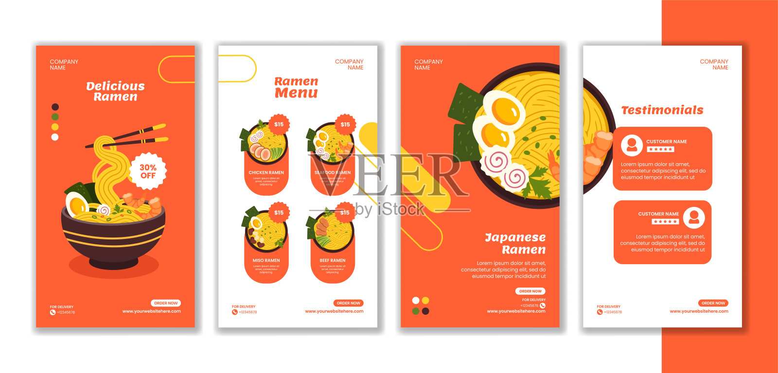 拉面日本美食社交媒体故事扁平卡通手绘模板背景插图插画图片素材