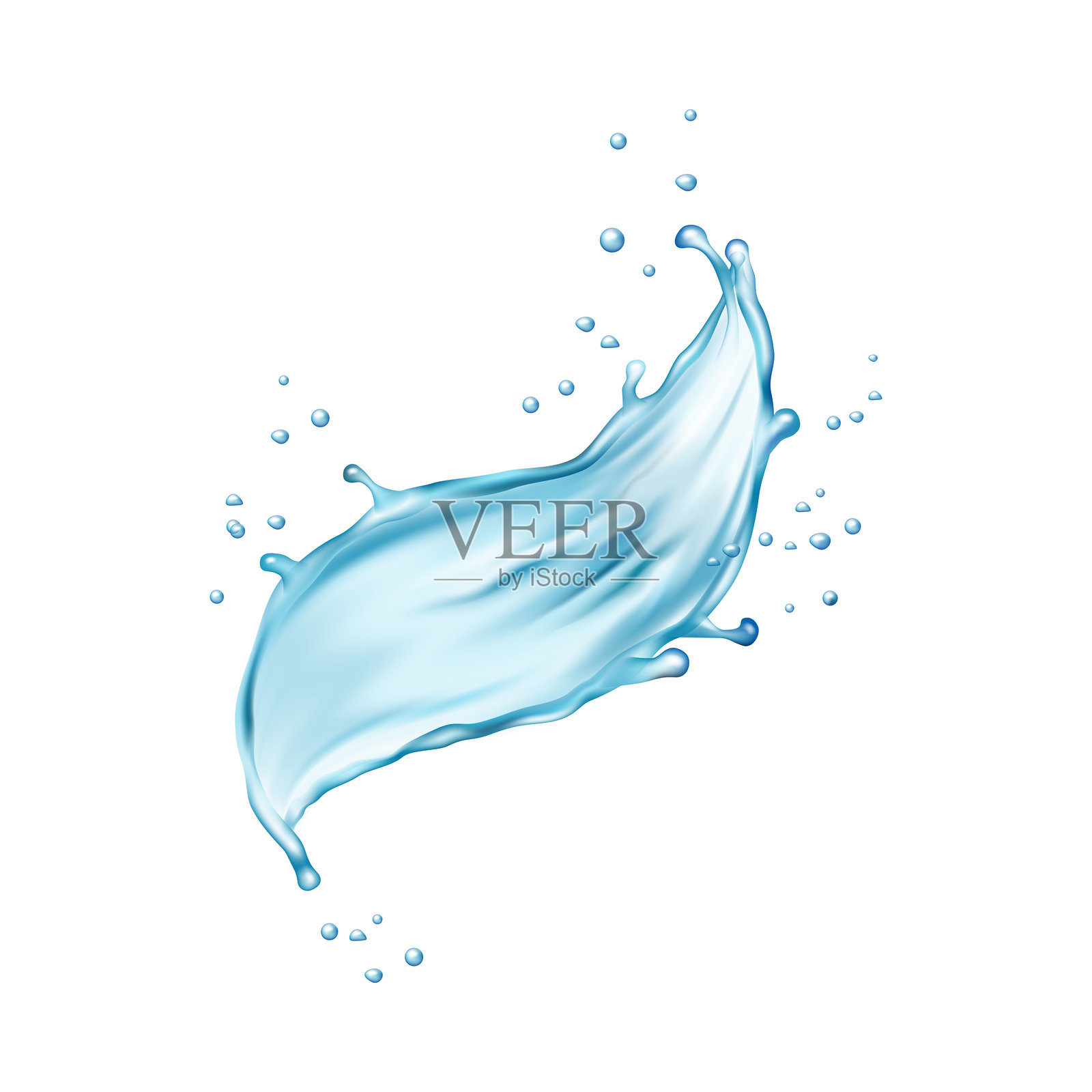 水泡飞溅水滴漩涡流体，透明水纯净流动矢量插画插画图片素材