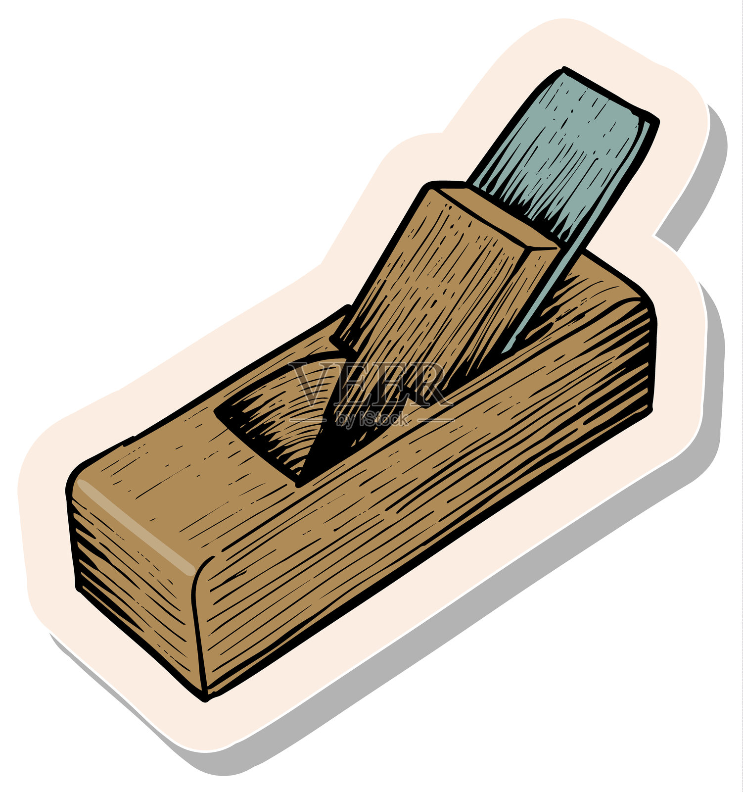 手绘贴纸风格的木制飞机图标矢量插图插画图片素材