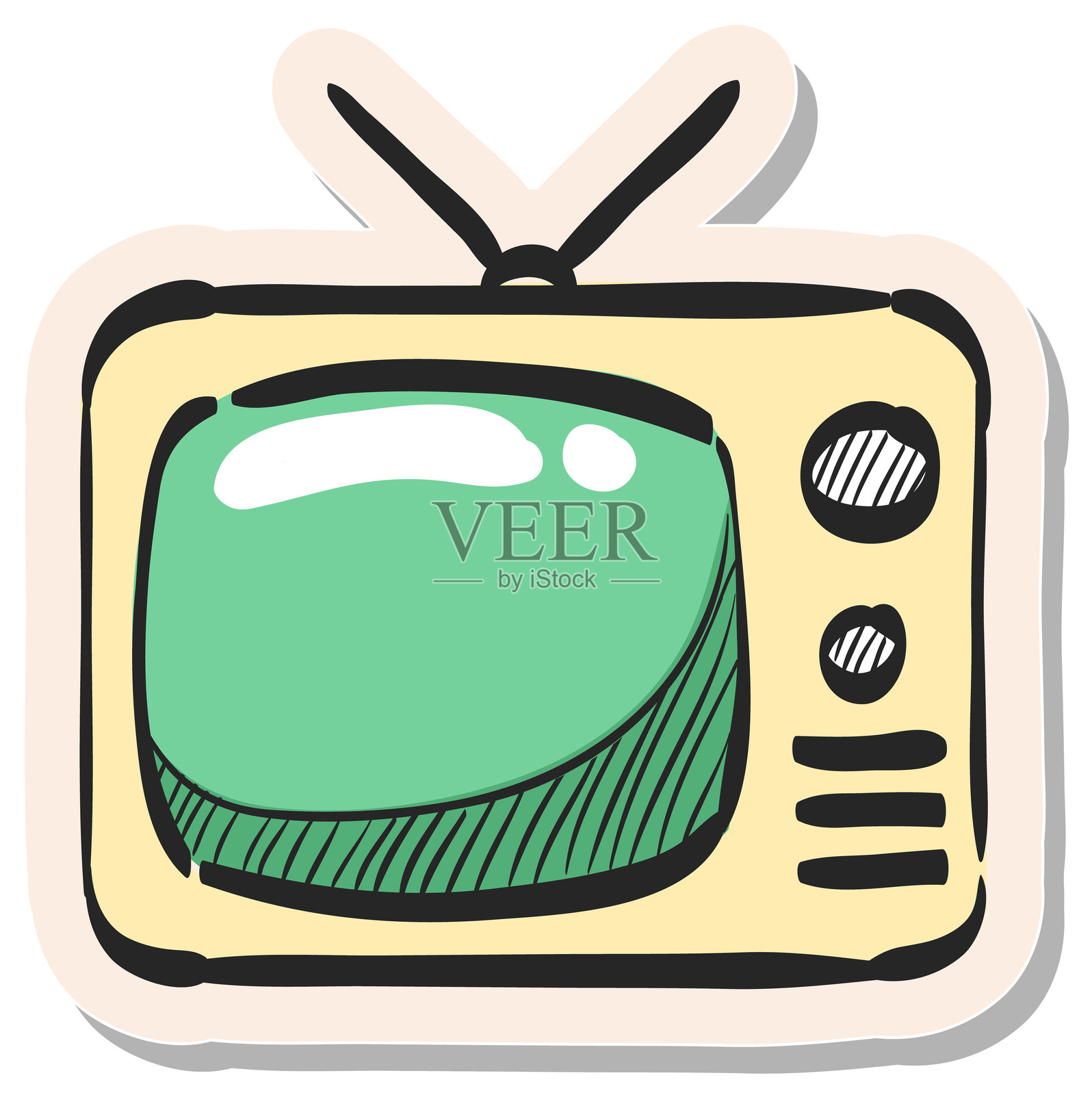 手绘贴纸风格图标 电视插画图片素材