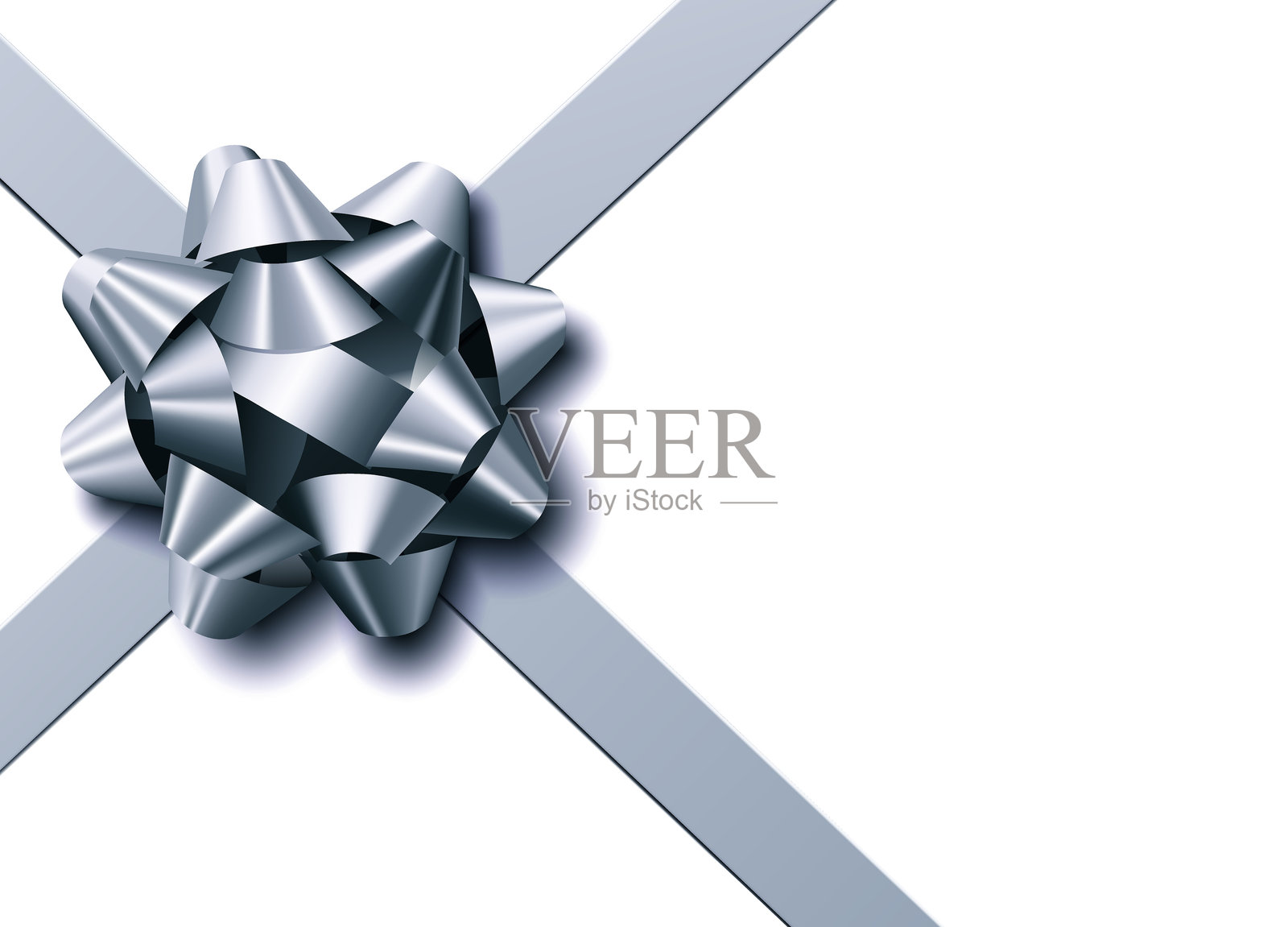 斜对角光泽银色蝴蝶结与丝带，矢量插图插画图片素材
