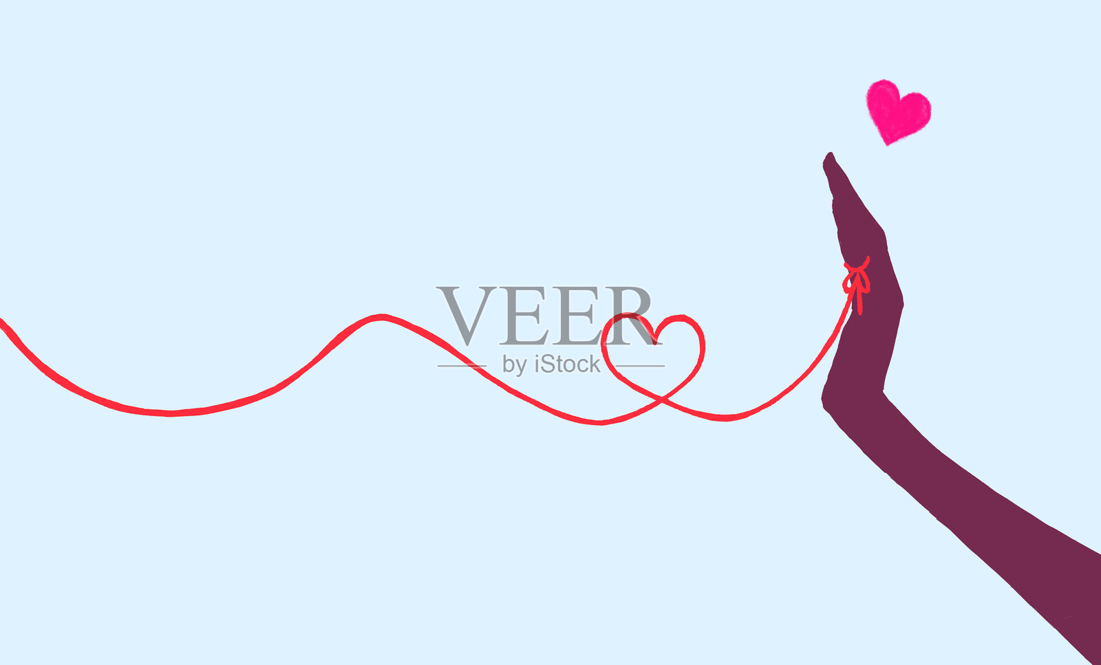 女人手的剪影正在系着红线命运。插画图片素材