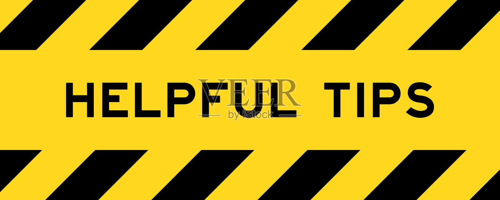 黄色和黑色条纹标签横幅，上面写着“实用提示”插画图片素材