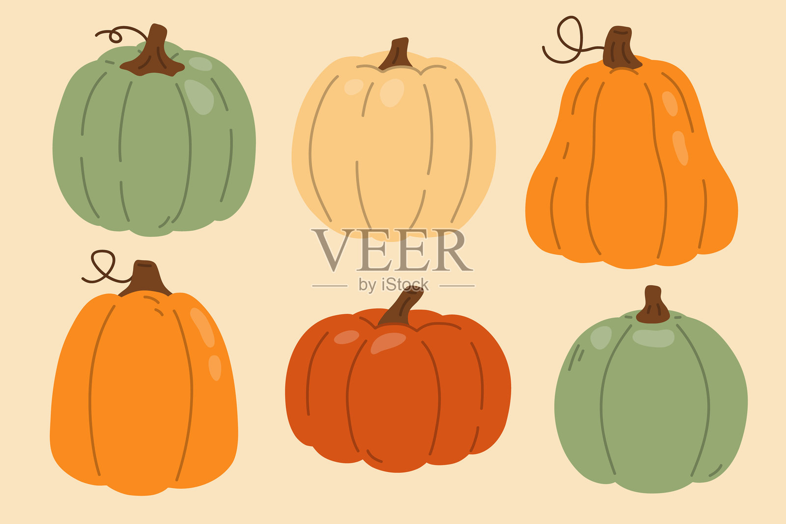 一组可爱的涂鸦南瓜插画图片素材