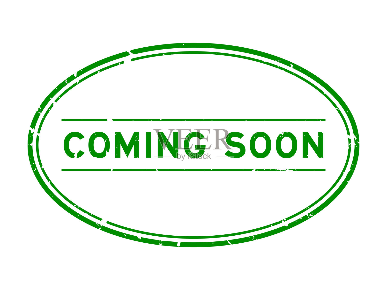 即将推出的绿色复古字样椭圆形橡胶印章，背景为白色插画图片素材