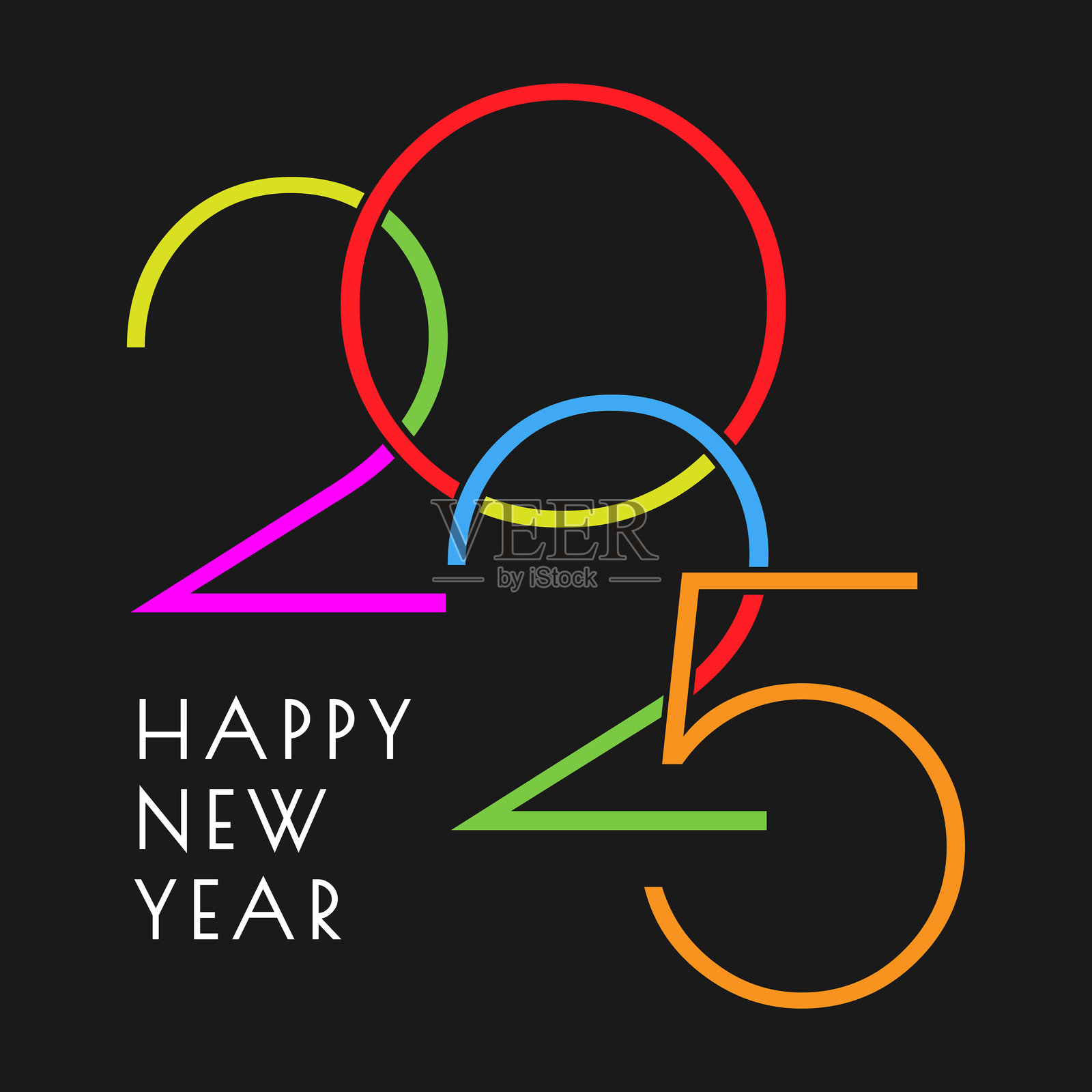 色彩鲜艳的现代新年快乐排版设计插画图片素材