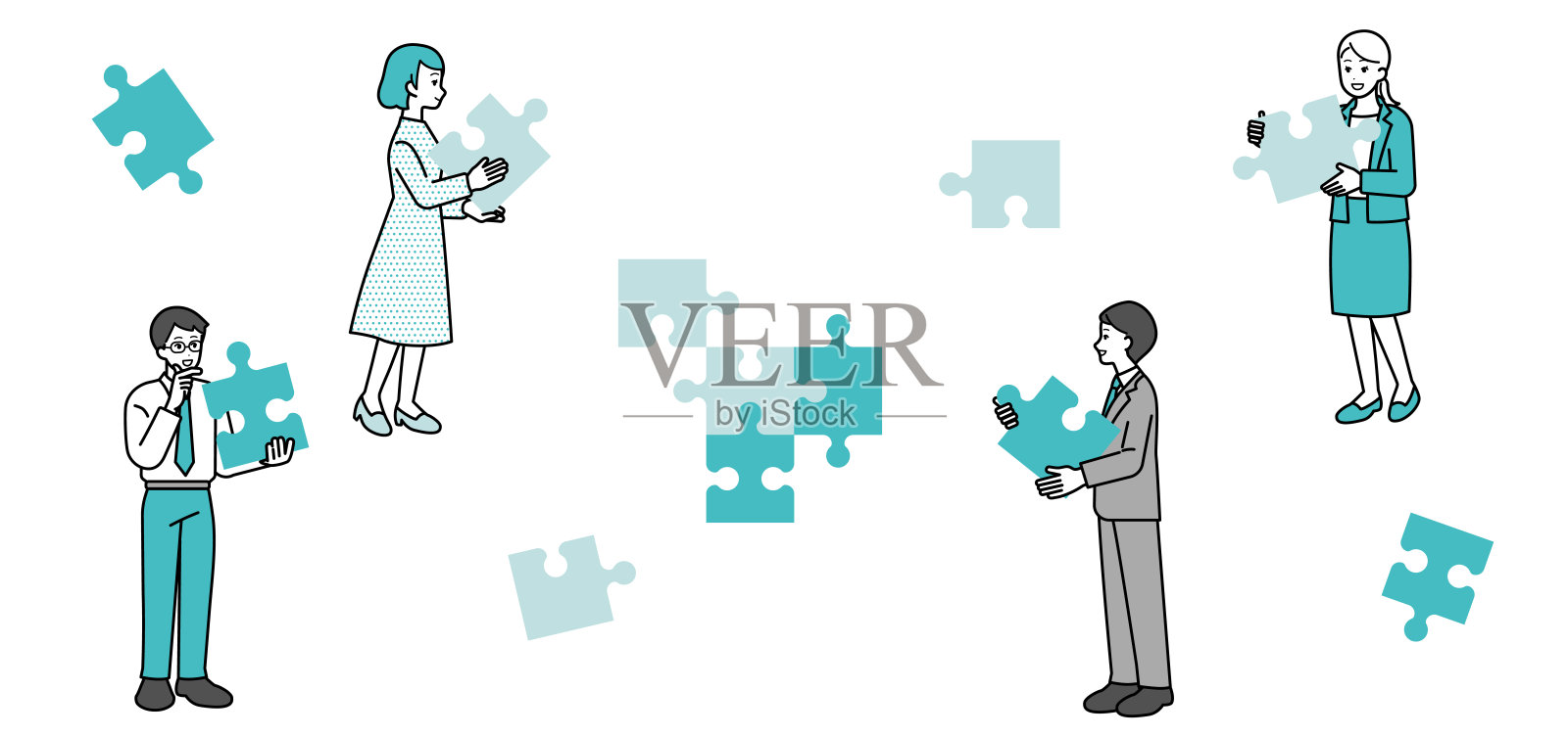 带拼图的商务人士全身插图插画图片素材