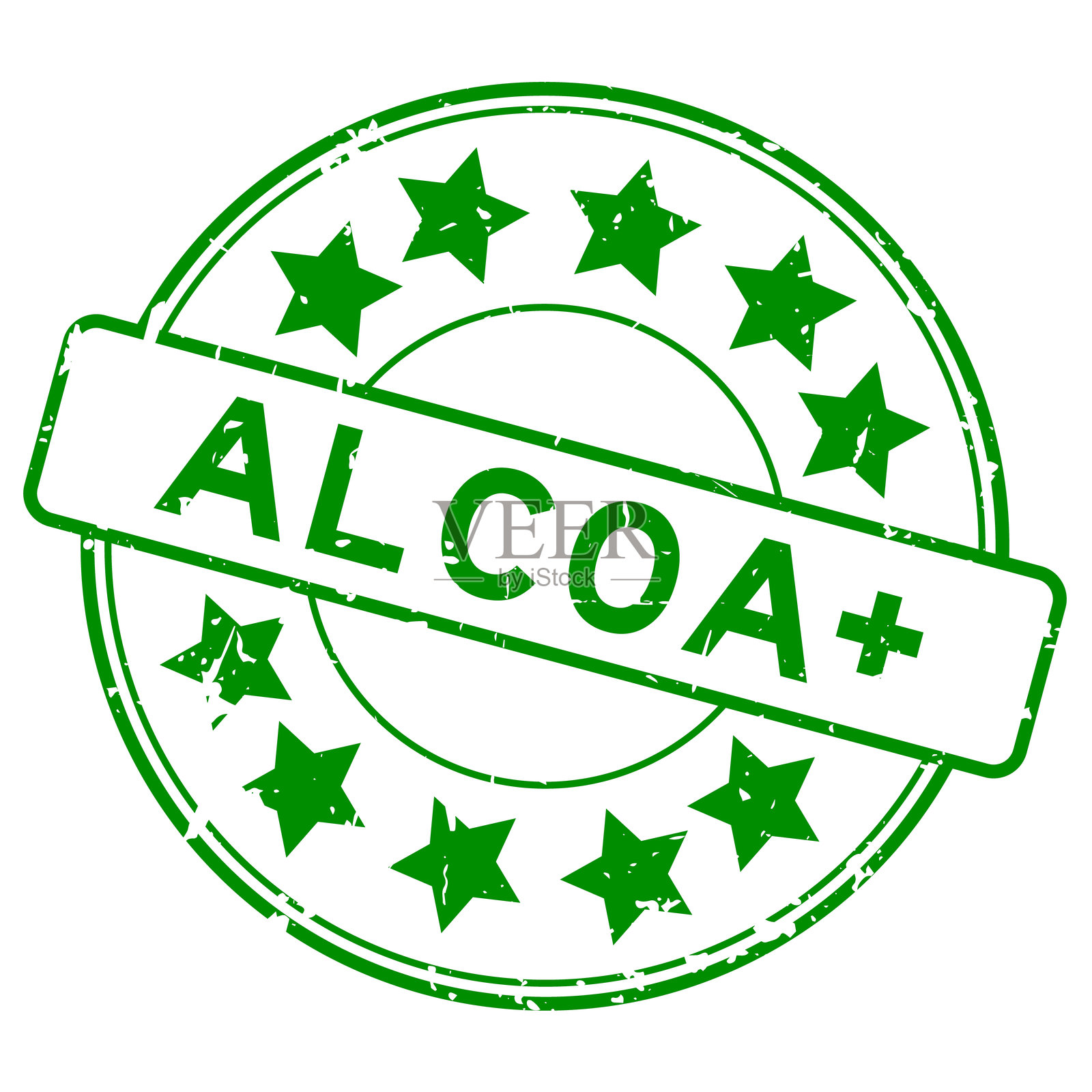 做旧绿色ALCOA字样带星形图标圆形橡胶印章白色背景插画图片素材