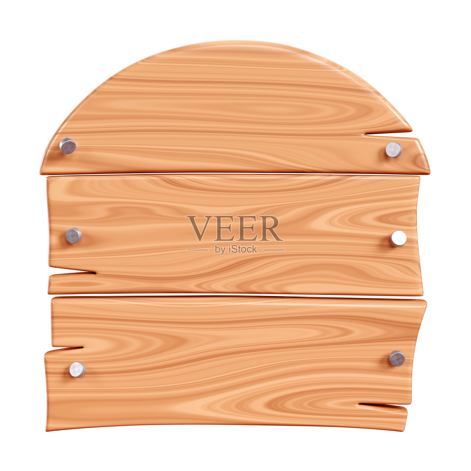 带有裂缝和金属钉子的木质矩形牌匾，用于文本框。卡通3D渲染插图照片摄影图片