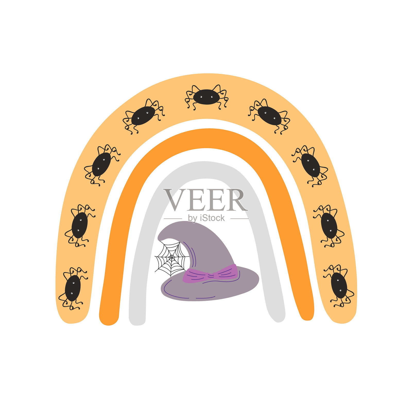 万圣节彩虹抽象形状，简单的手绘轮廓插图，时尚的柔和色彩，极简概念，完美适用于庆祝装饰、卡片、横幅、海报、纺织品和纸艺。插画图片素材