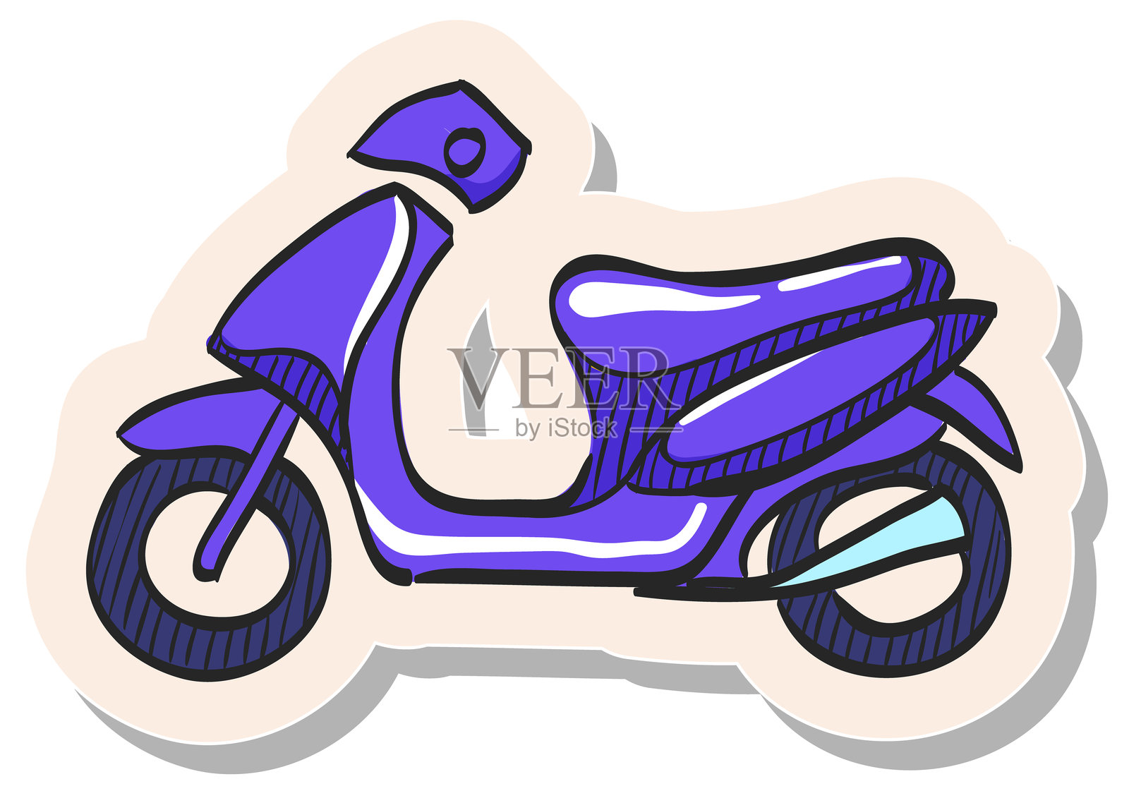 手绘贴纸风格摩托车图标插画图片素材