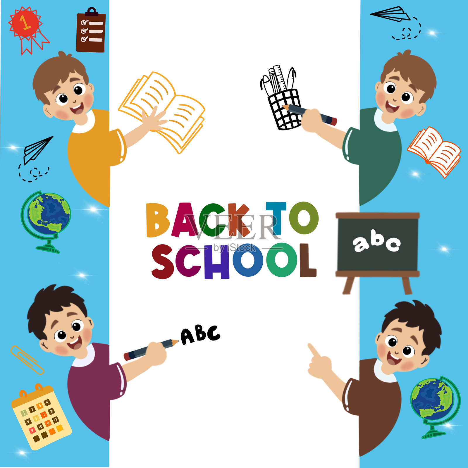 返校平面设计插图横幅和书籍图标元素插画图片素材