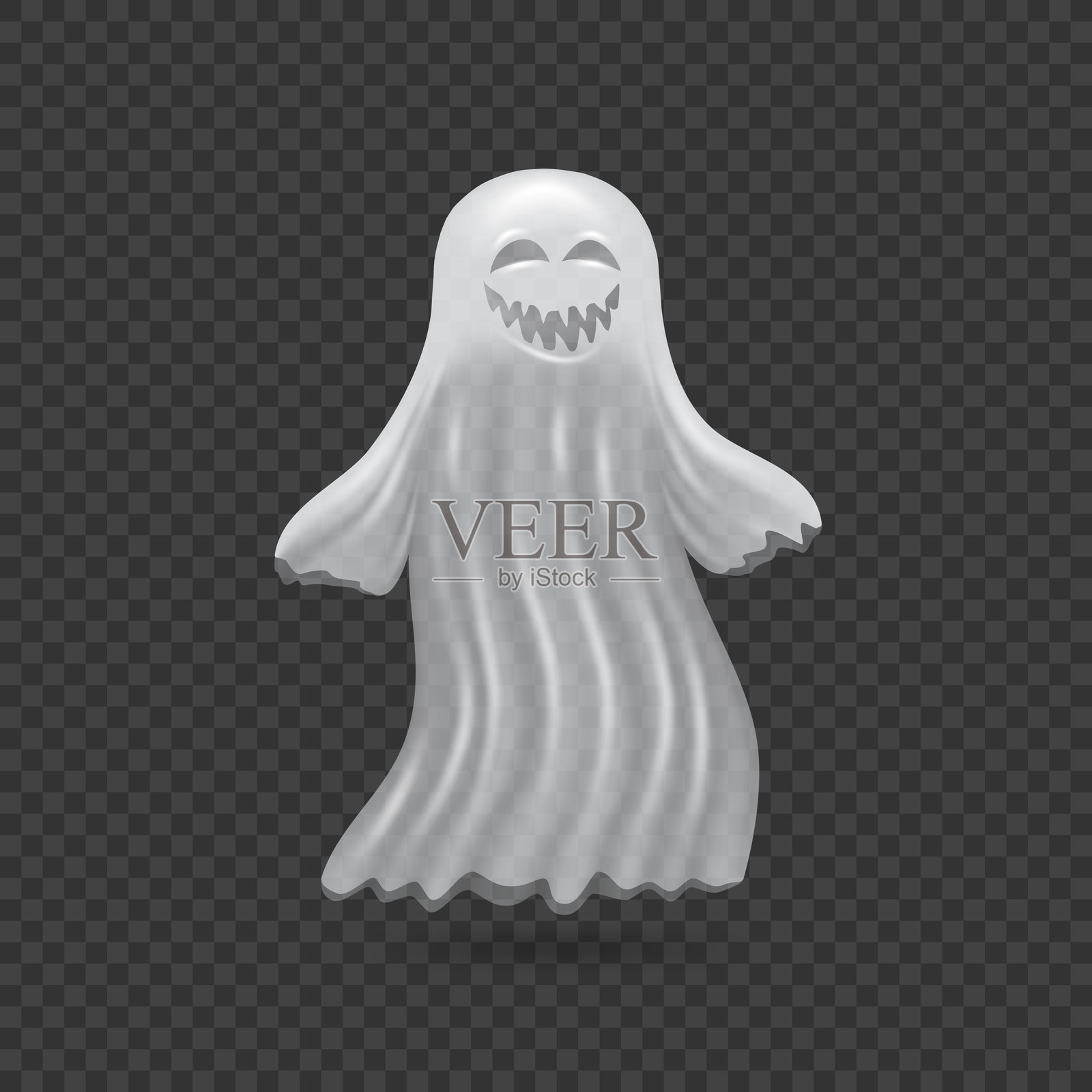 万圣节庆祝活动的鬼魂角色。矢量图中可怕的幽灵，带有大牙齿。来自闹鬼房子的灵魂或鬼魂，背景透明。插画图片素材
