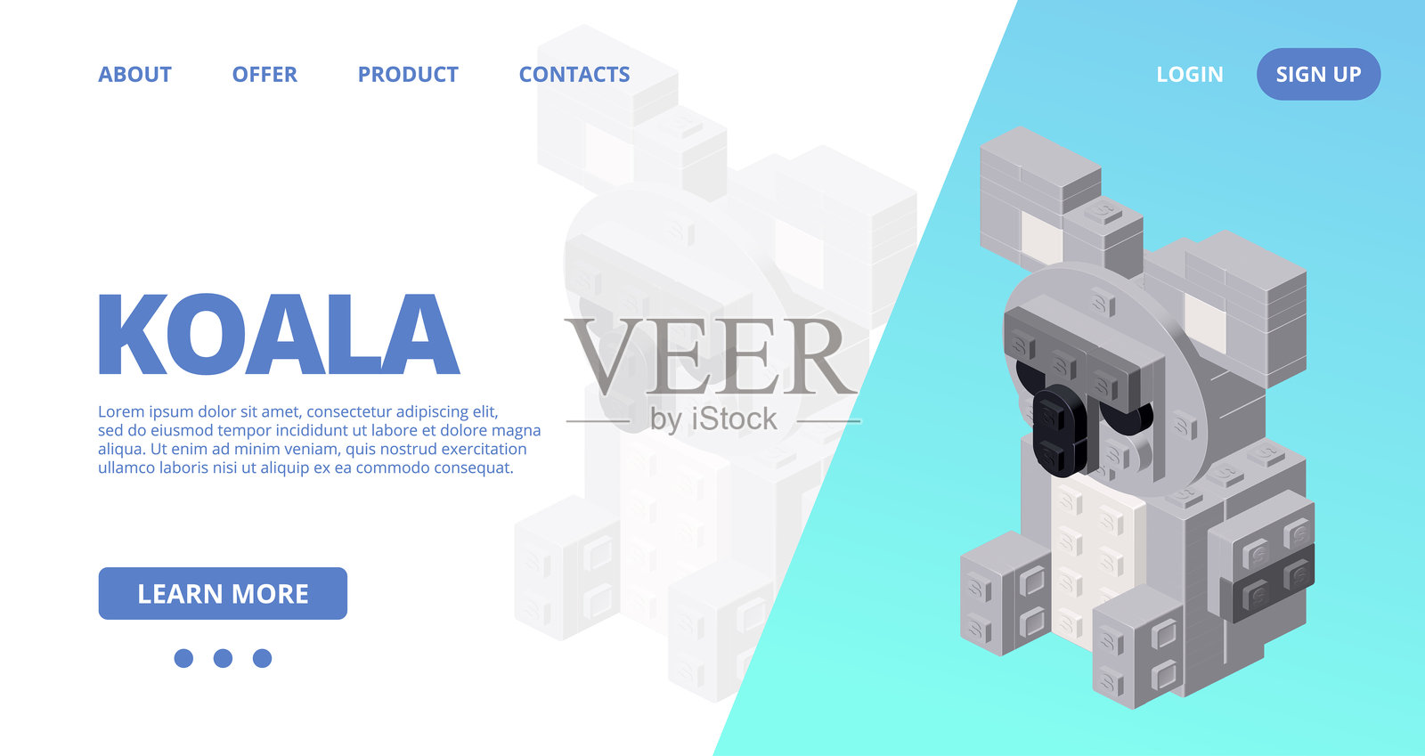 带有考拉的网页模板。矢量图。插画图片素材