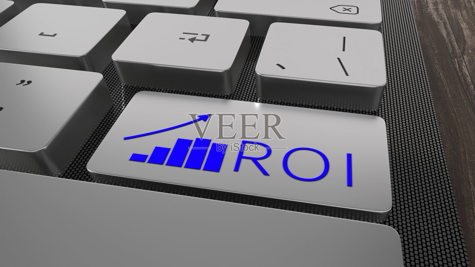 键盘上的ROI字样。白色电脑键盘上的文字。最佳股票市场机会。3D渲染。照片摄影图片