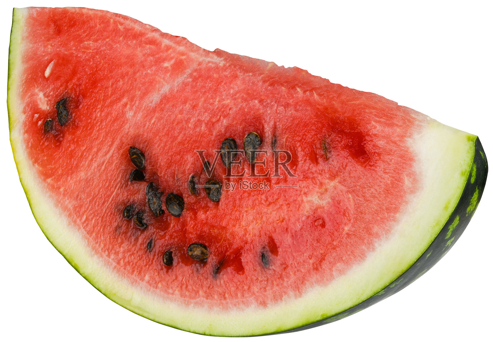 一片多汁的西瓜，孤立在白色背景上，完全聚焦。照片摄影图片
