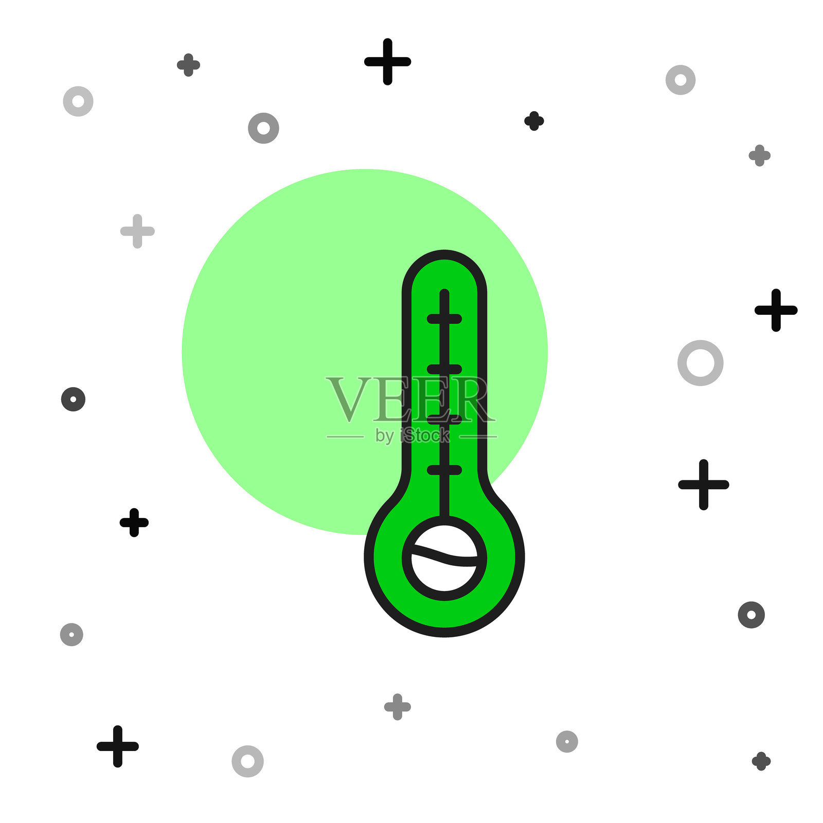 填充轮廓气象温度计测量冷热的图标，背景为白色。温度计设备显示热或冷天气。矢量图。插画图片素材