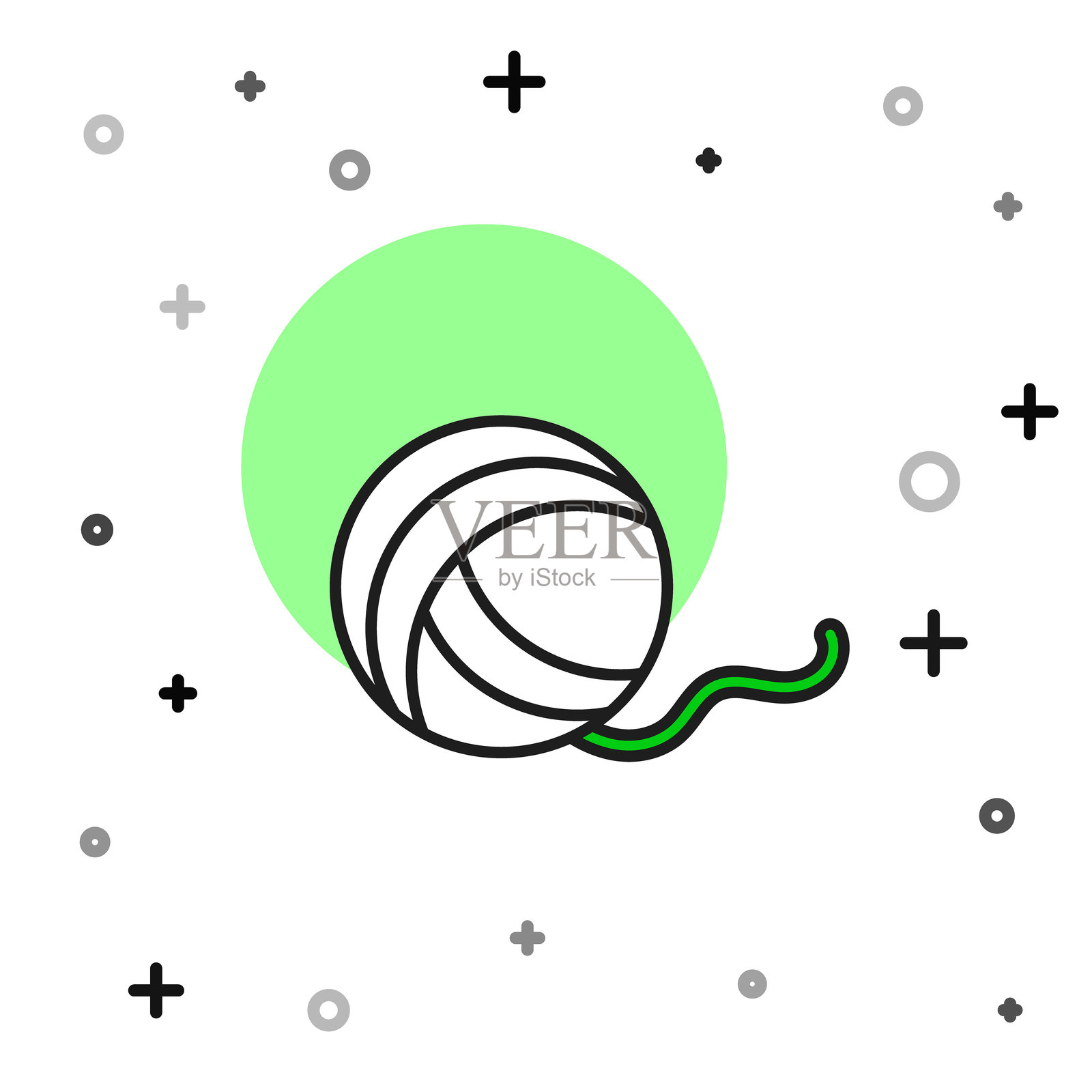 填充轮廓的毛线球图标，背景为白色。适用于手工制作、编织或裁缝店的标签。矢量图。插画图片素材