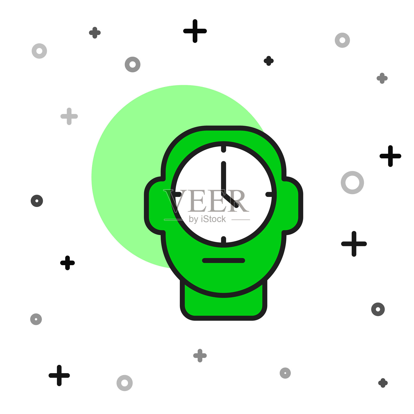 填充轮廓时钟图标，孤立在白色背景上。时间符号。矢量图。插画图片素材