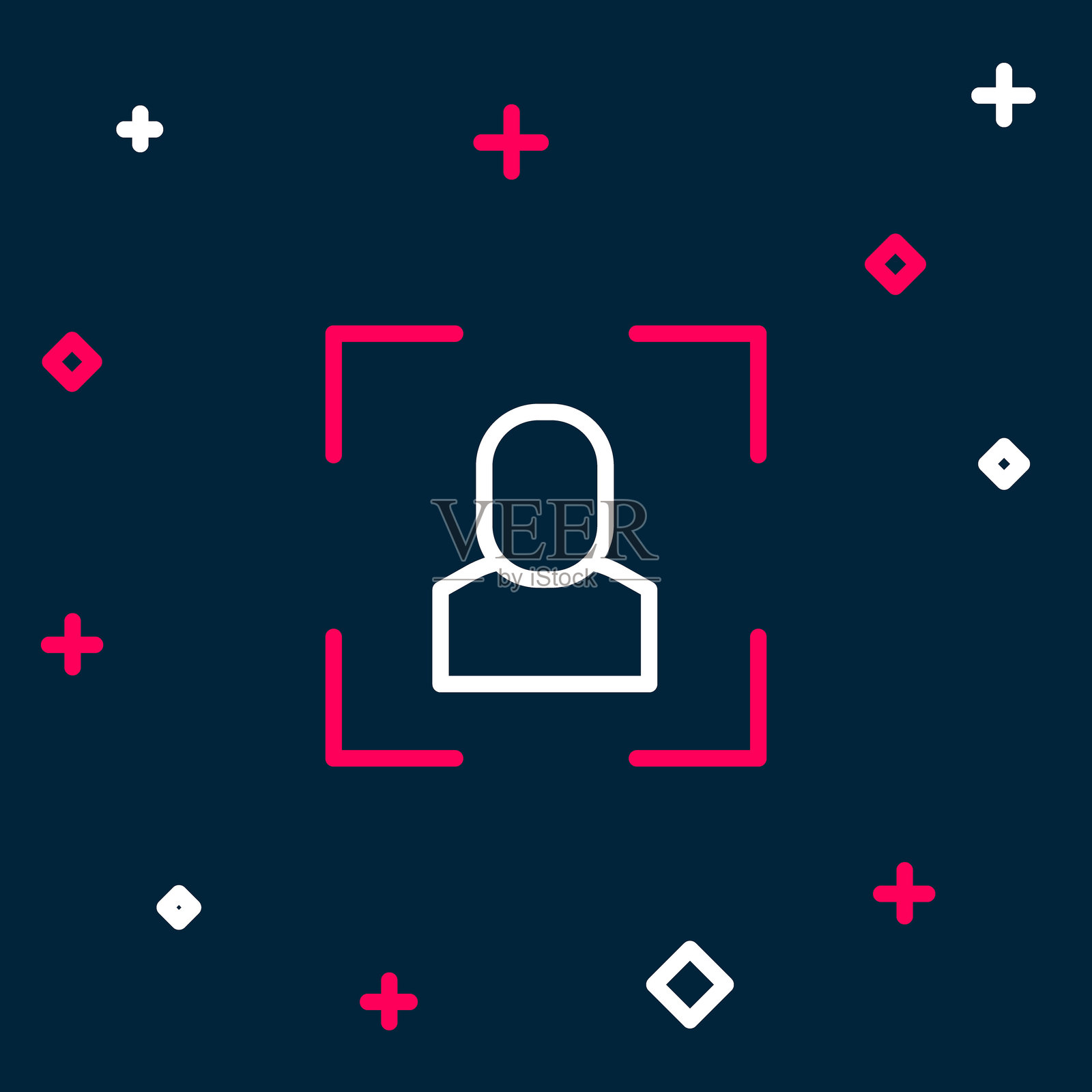 线条相机聚焦框图标，独立于蓝色背景。彩色轮廓概念。矢量图。插画图片素材