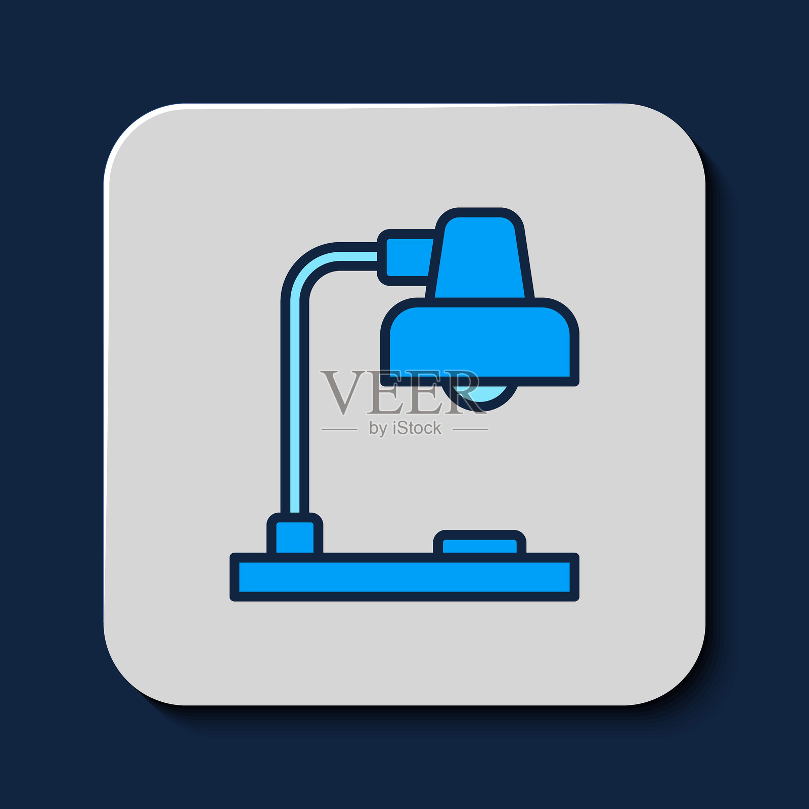 填充轮廓的台灯图标，背景为蓝色。矢量图。插画图片素材