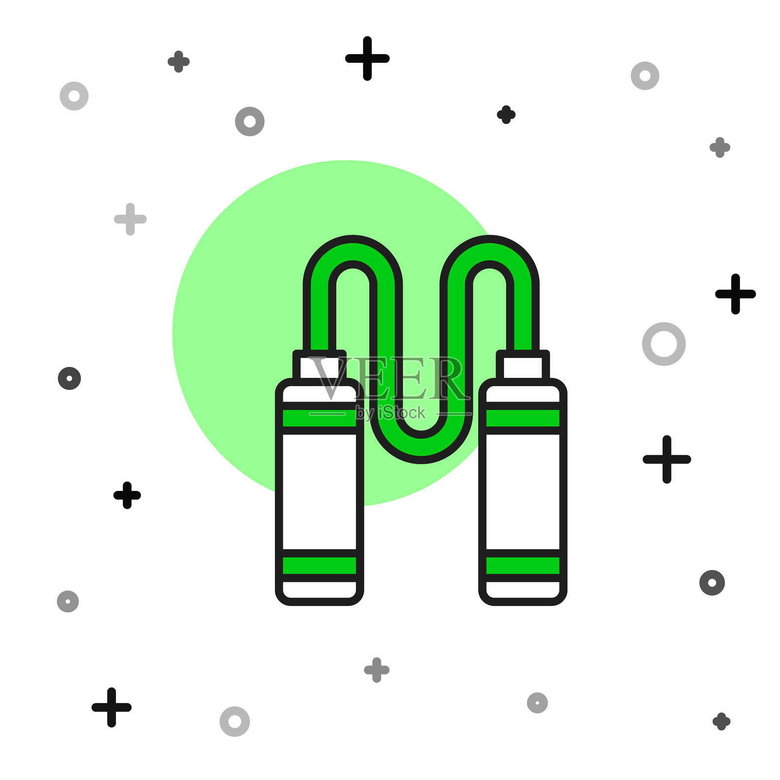 填充轮廓的跳绳图标，背景为白色。跳绳。运动器材。矢量图。插画图片素材