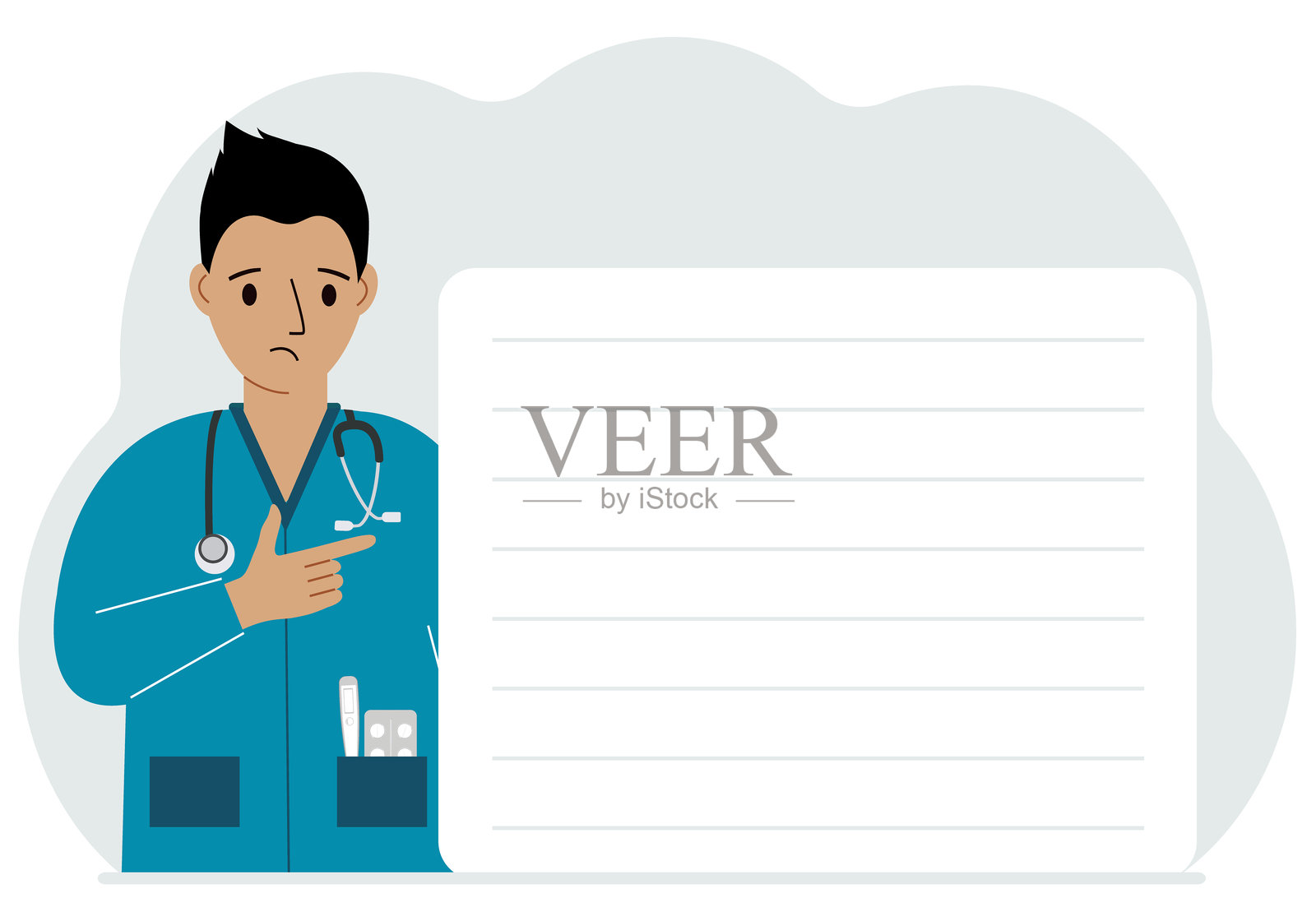 悲伤的医生手持空白纸张的文件夹。矢量图。插画图片素材