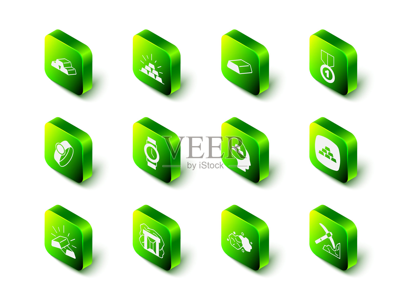 金条、奖牌、采矿、金块和矿山图标。矢量图。插画图片素材